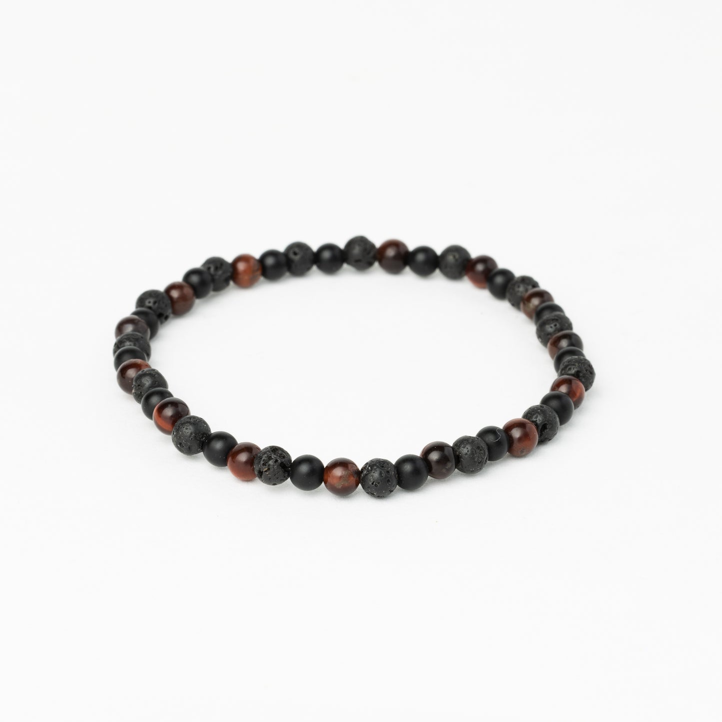 Red Tiger Eye, Lava Rock & Black Obsidian Bracelet