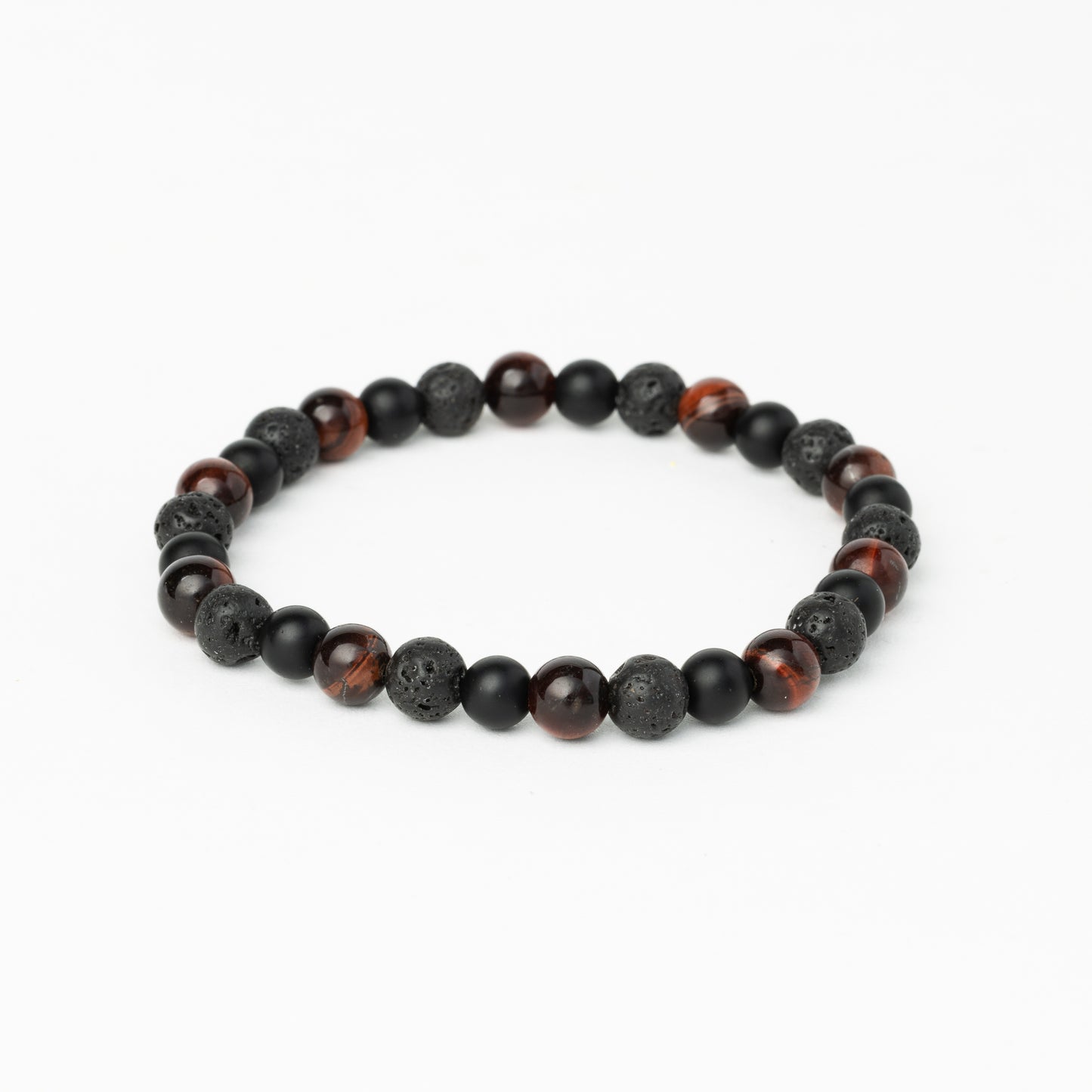 Red Tiger Eye, Lava Rock & Black Obsidian Bracelet